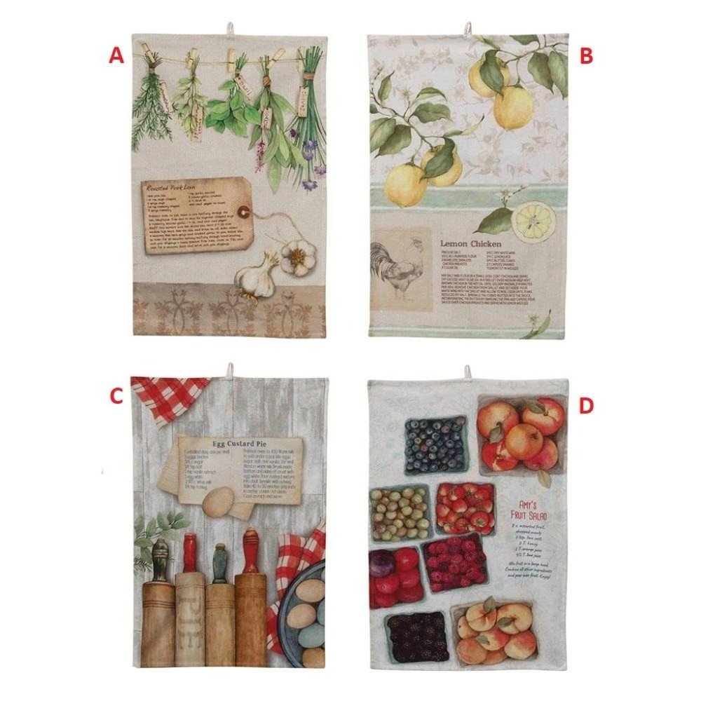 Woven Cotton Printed Recipe Tea Towel! FOUR Styles